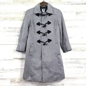 GAP Womens Herringbone Toggle Long Coat Black White Size Small Trenchcoat Lined